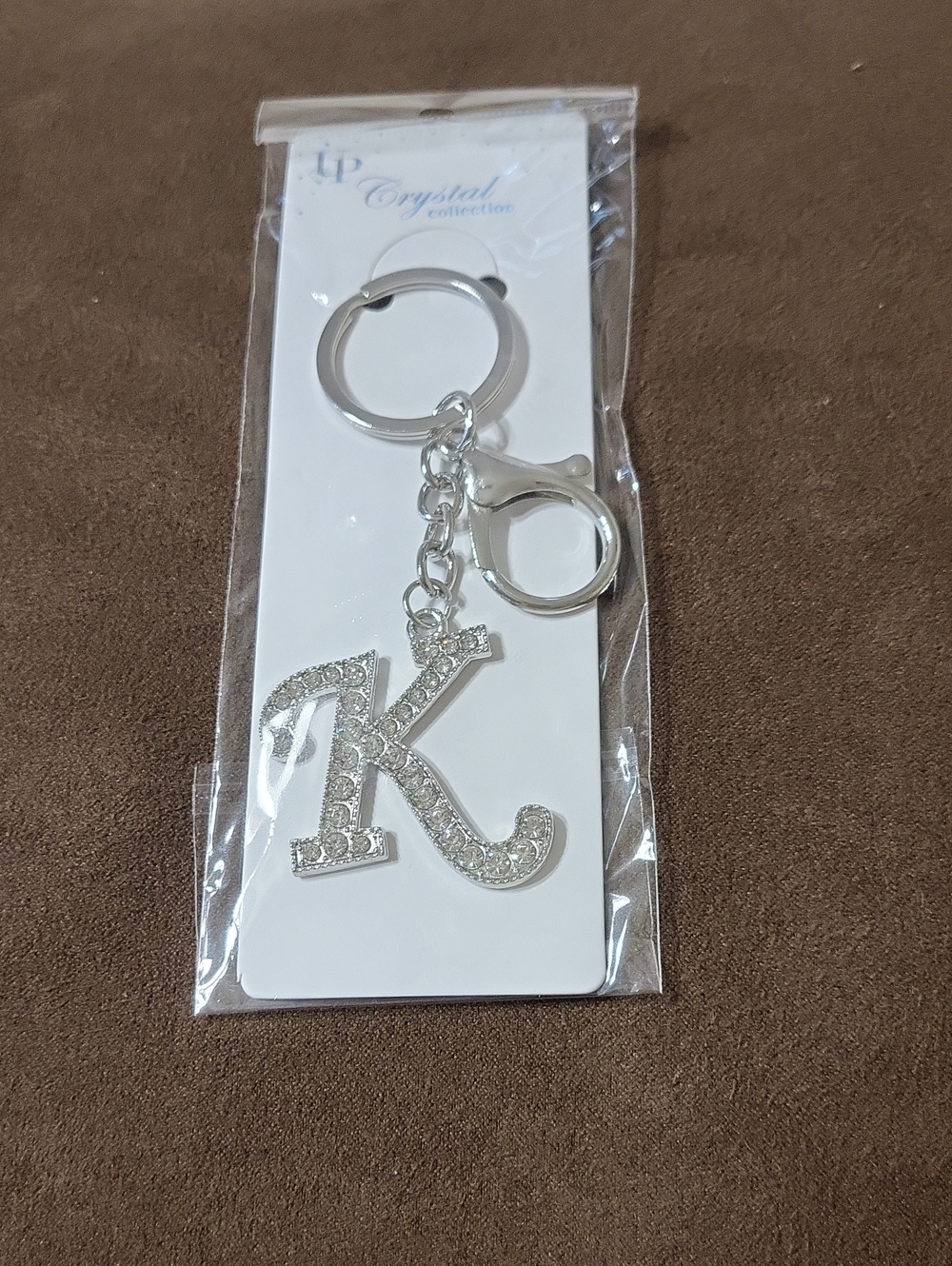 Crystal Letter K Keychain - Silver Rhinestone Initial